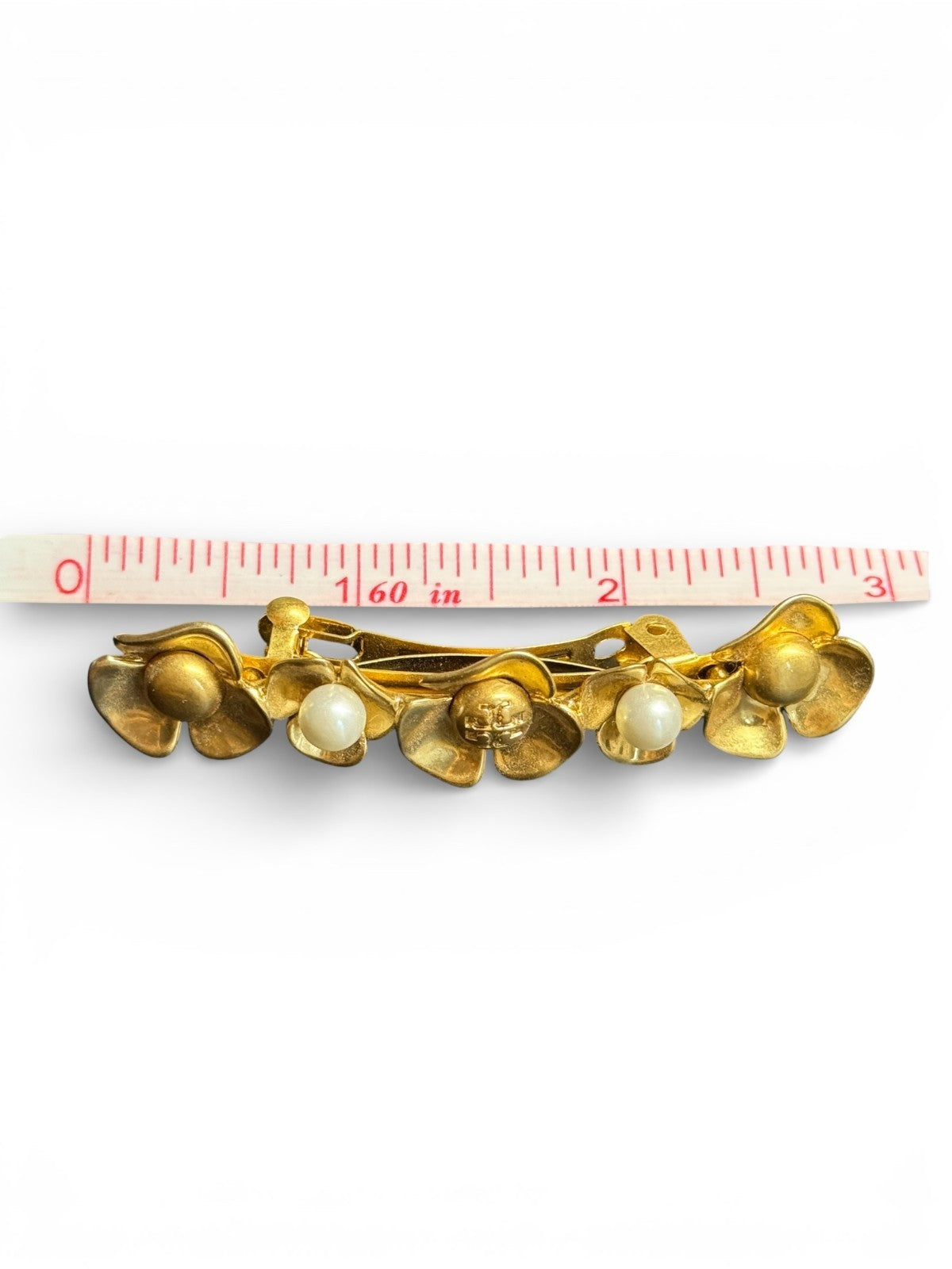 Tory Burch Cluster Floral Barette Hair Clip Gold 3" NWT MSRP $128