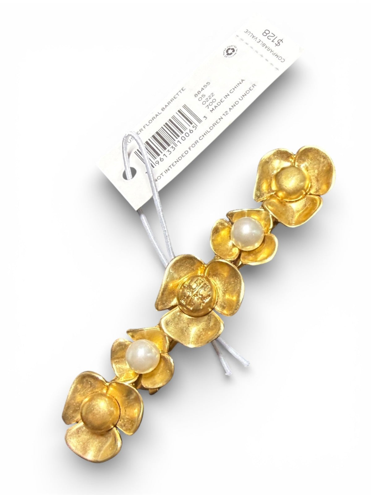 Tory Burch Cluster Floral Barette Hair Clip Gold 3" NWT MSRP $128