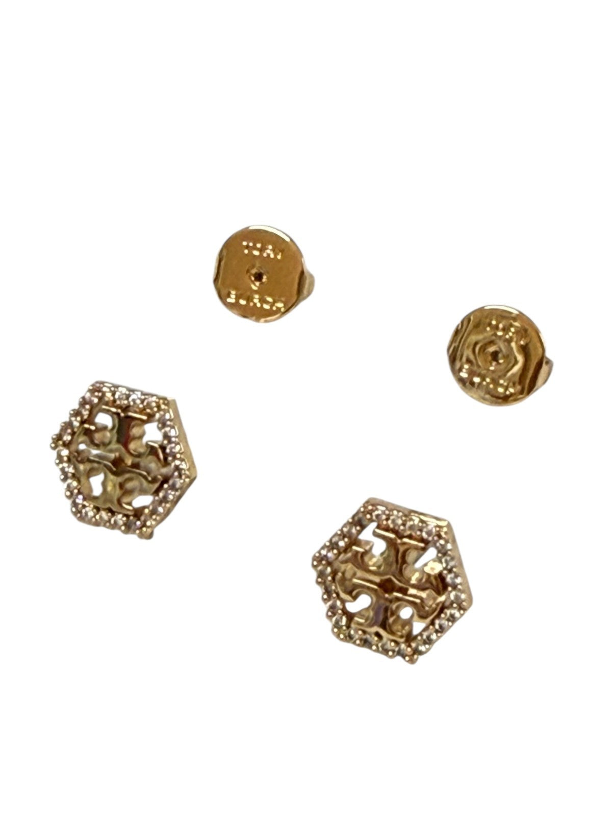 Tory Burch Hex Pave Stud Earring Gold NWT MSRP $98