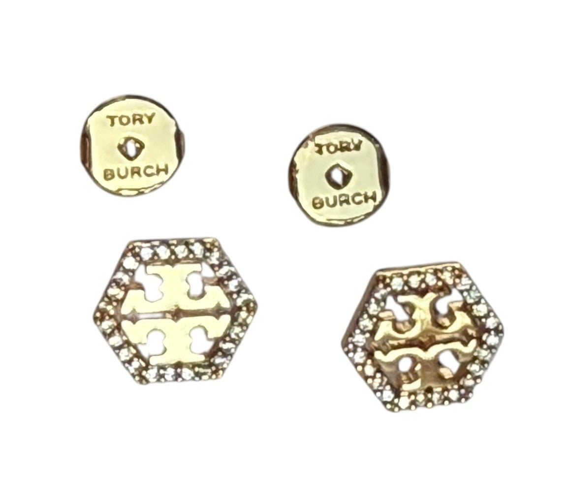 Tory Burch Hex Pave Stud Earring Gold NWT MSRP $98