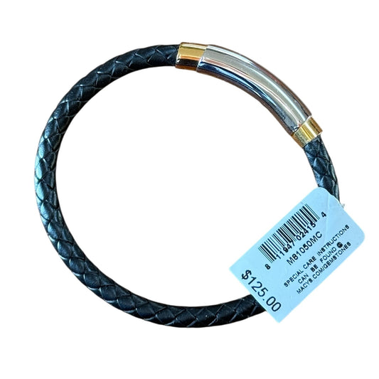 Legacy For Men Simone I Smith 2 Tone Stainless Black Leather Bracelet MSRP $125