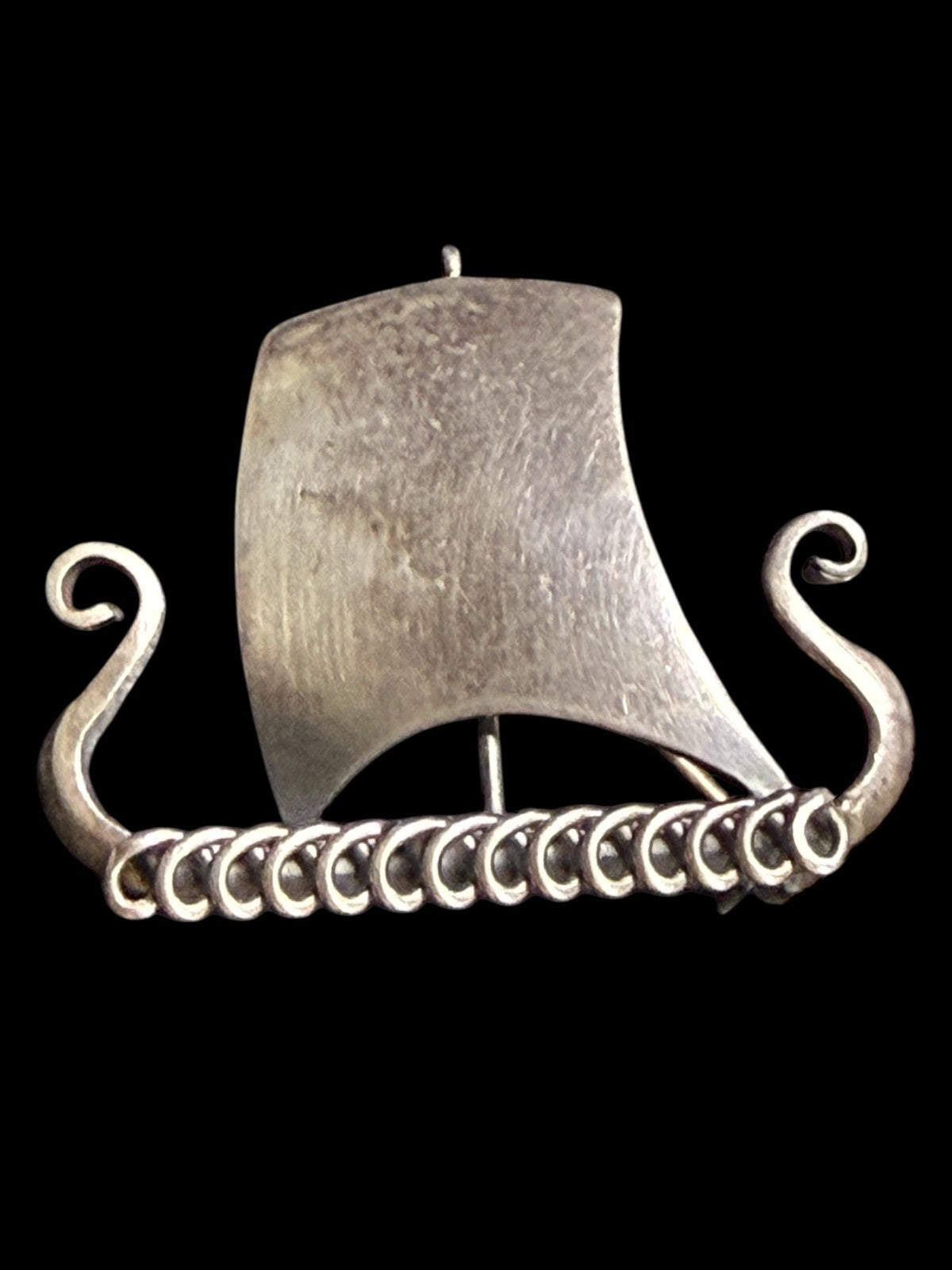 ANTON MICHELSEN DENMARK STERLING SILVER VIKING SHIP FIGURE VINTAGE BROOCH PIN