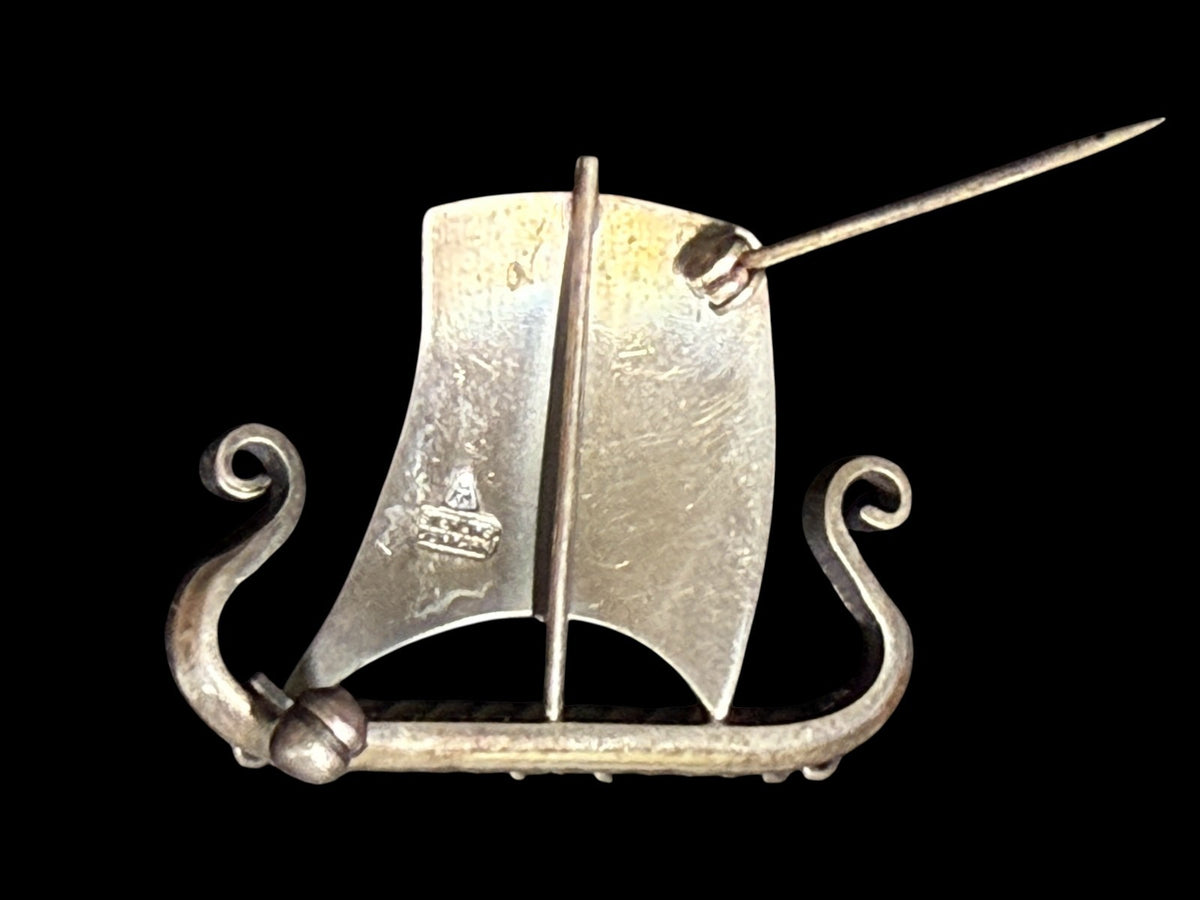 ANTON MICHELSEN DENMARK STERLING SILVER VIKING SHIP FIGURE VINTAGE BROOCH PIN