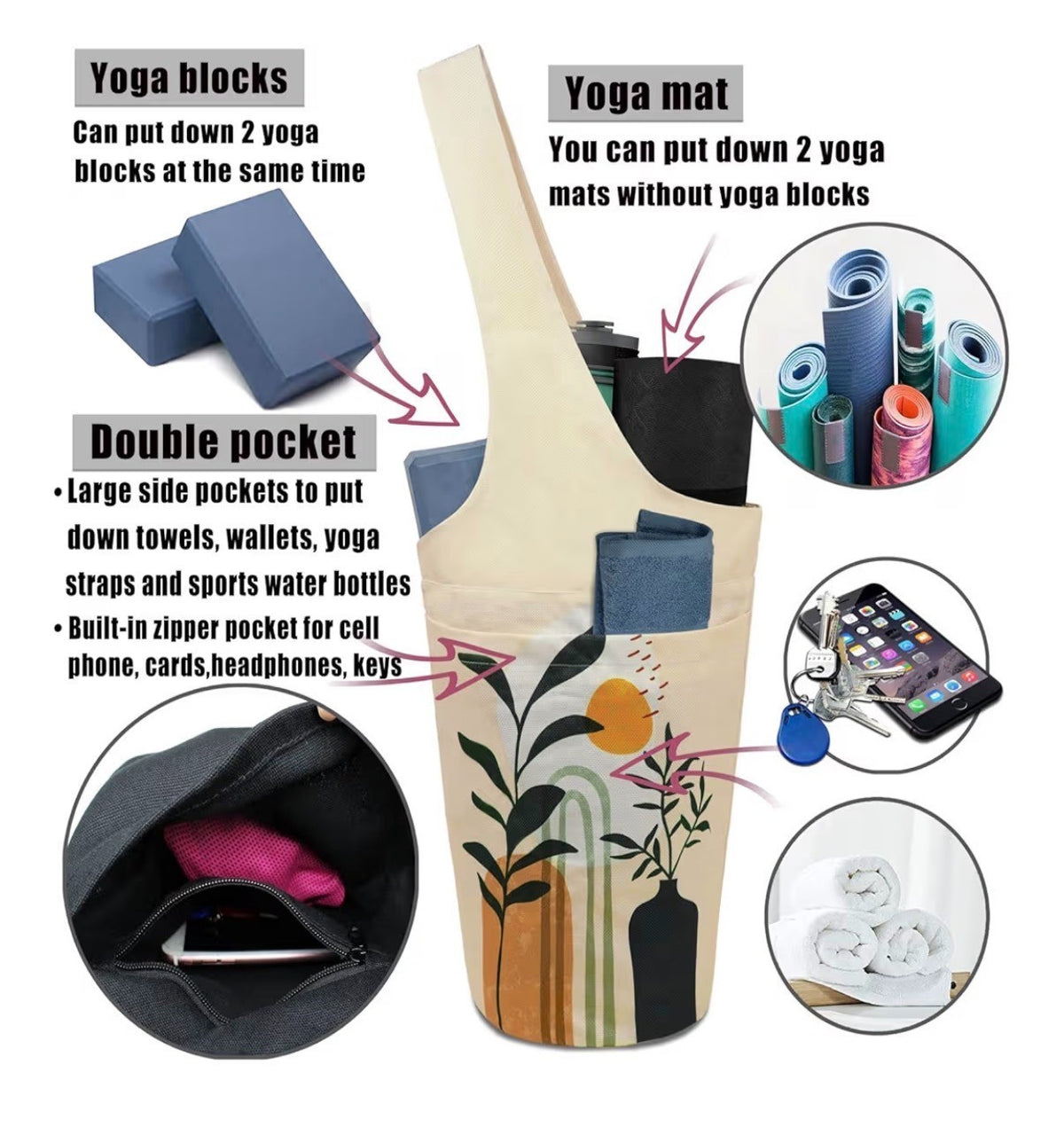 Yoga Mat & Accerrories Bag for Yoga lover: Fit it all