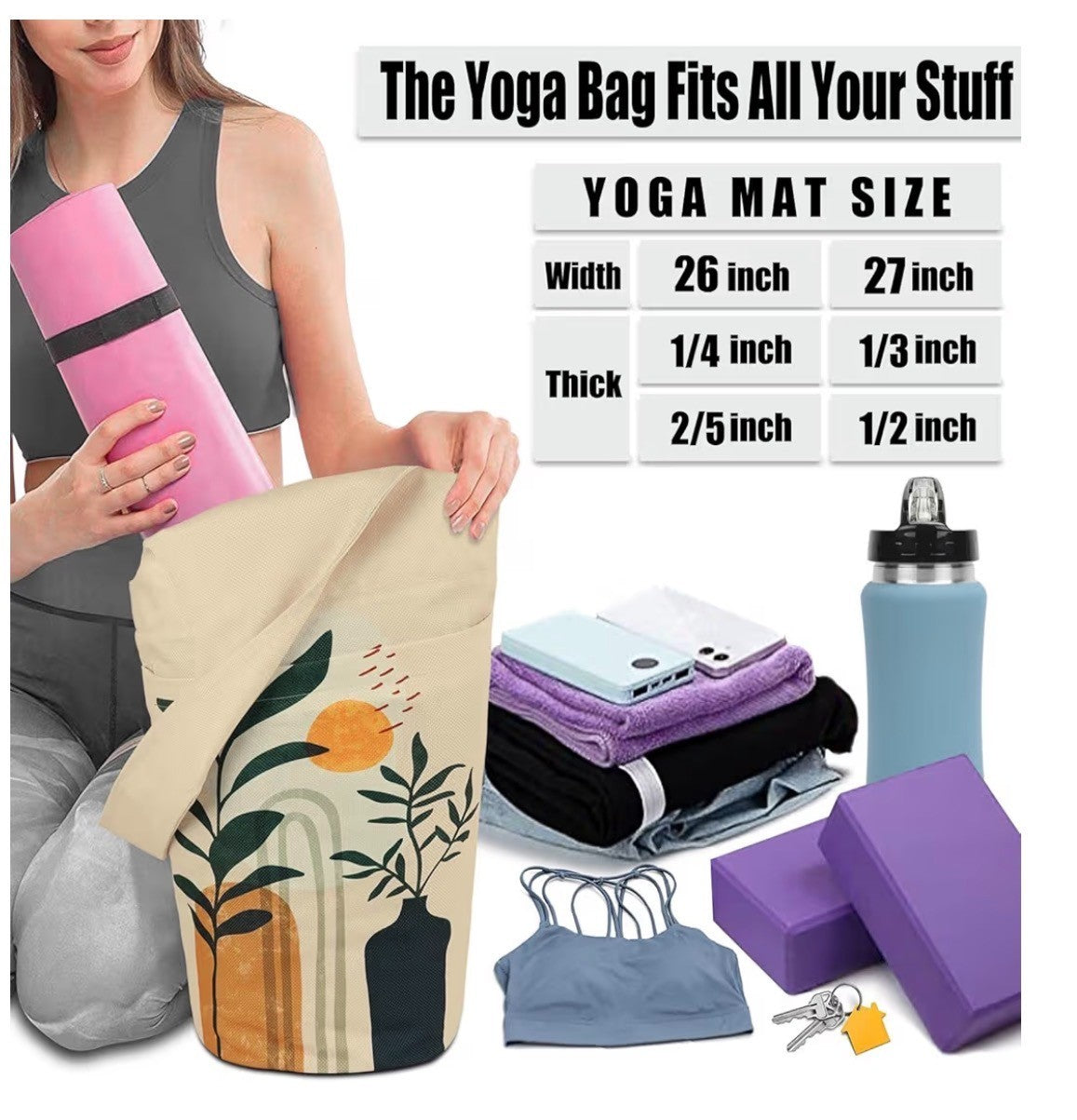 Yoga Mat & Accerrories Bag for Yoga lover: Fit it all