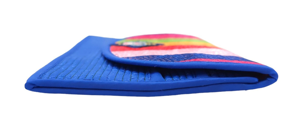 Korean Traditional Fabric Patch Long Wallet w Card Slots & Coin Pocket w Zipper