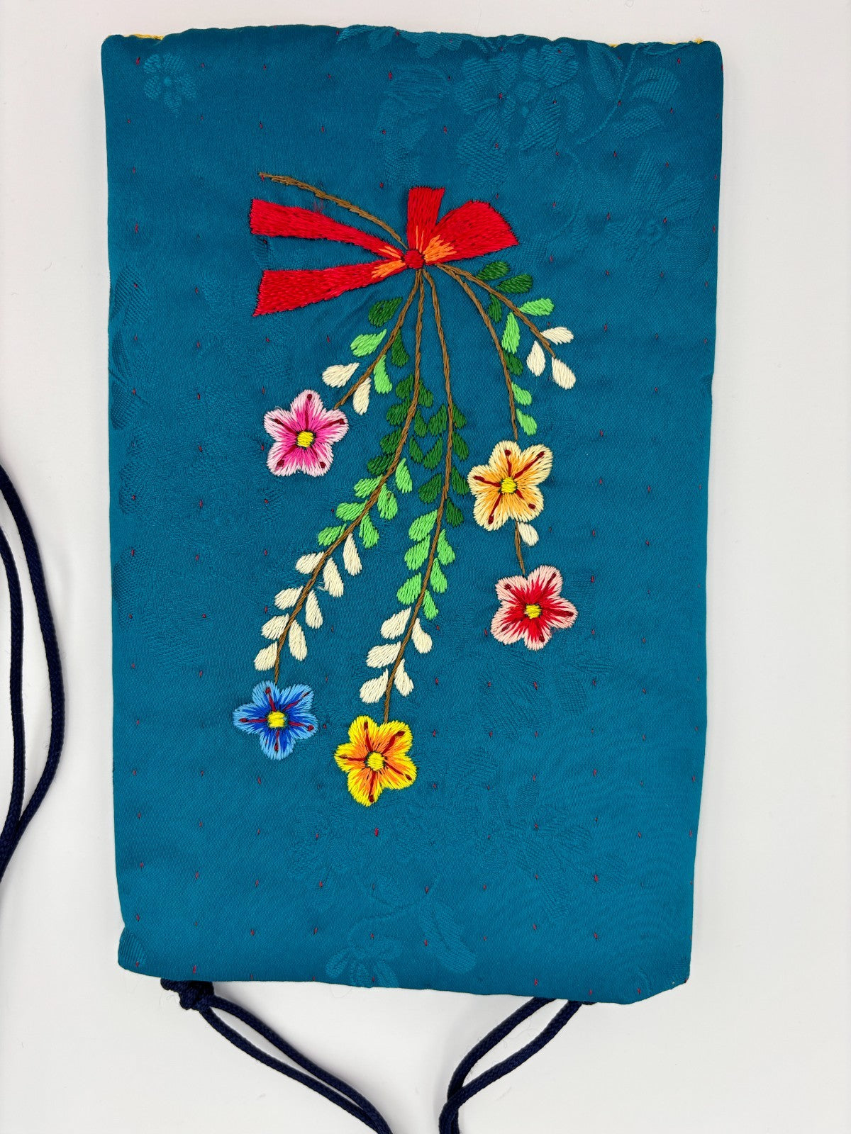Korean  Traditional Pouch w Crossbody Strap 100% Silk with Handmade Embroidery