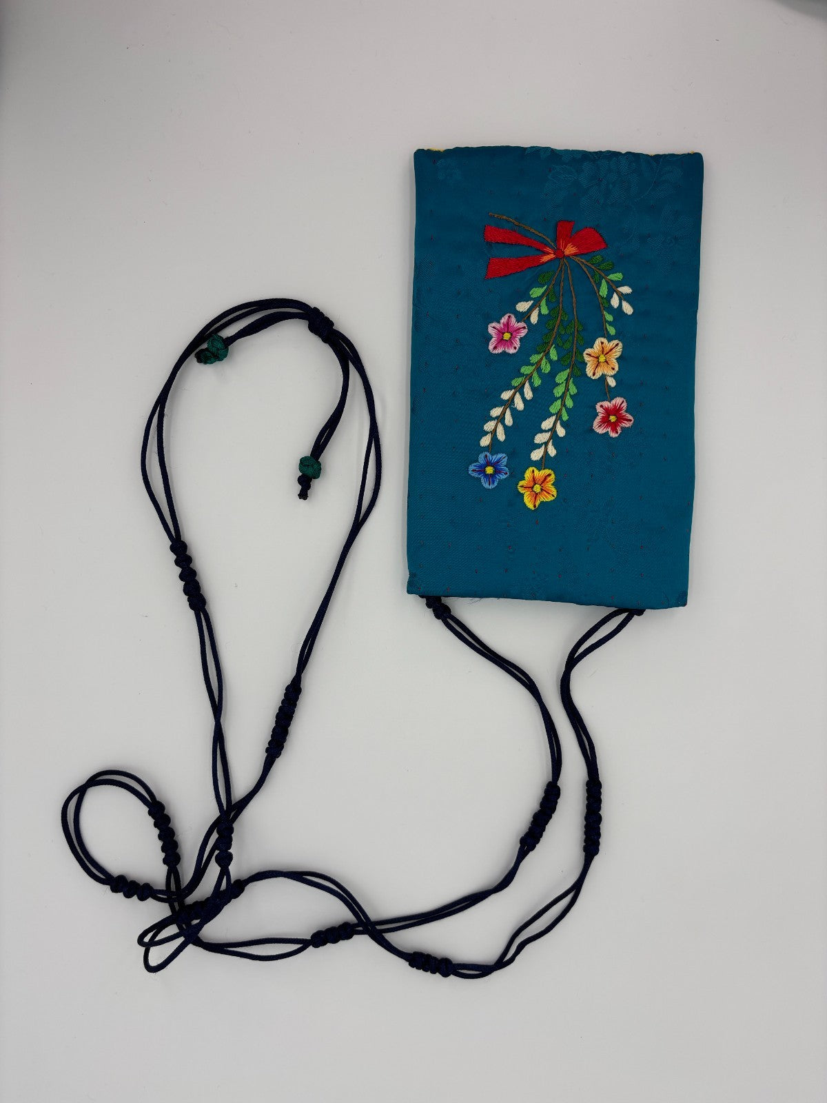 Korean  Traditional Pouch w Crossbody Strap 100% Silk with Handmade Embroidery