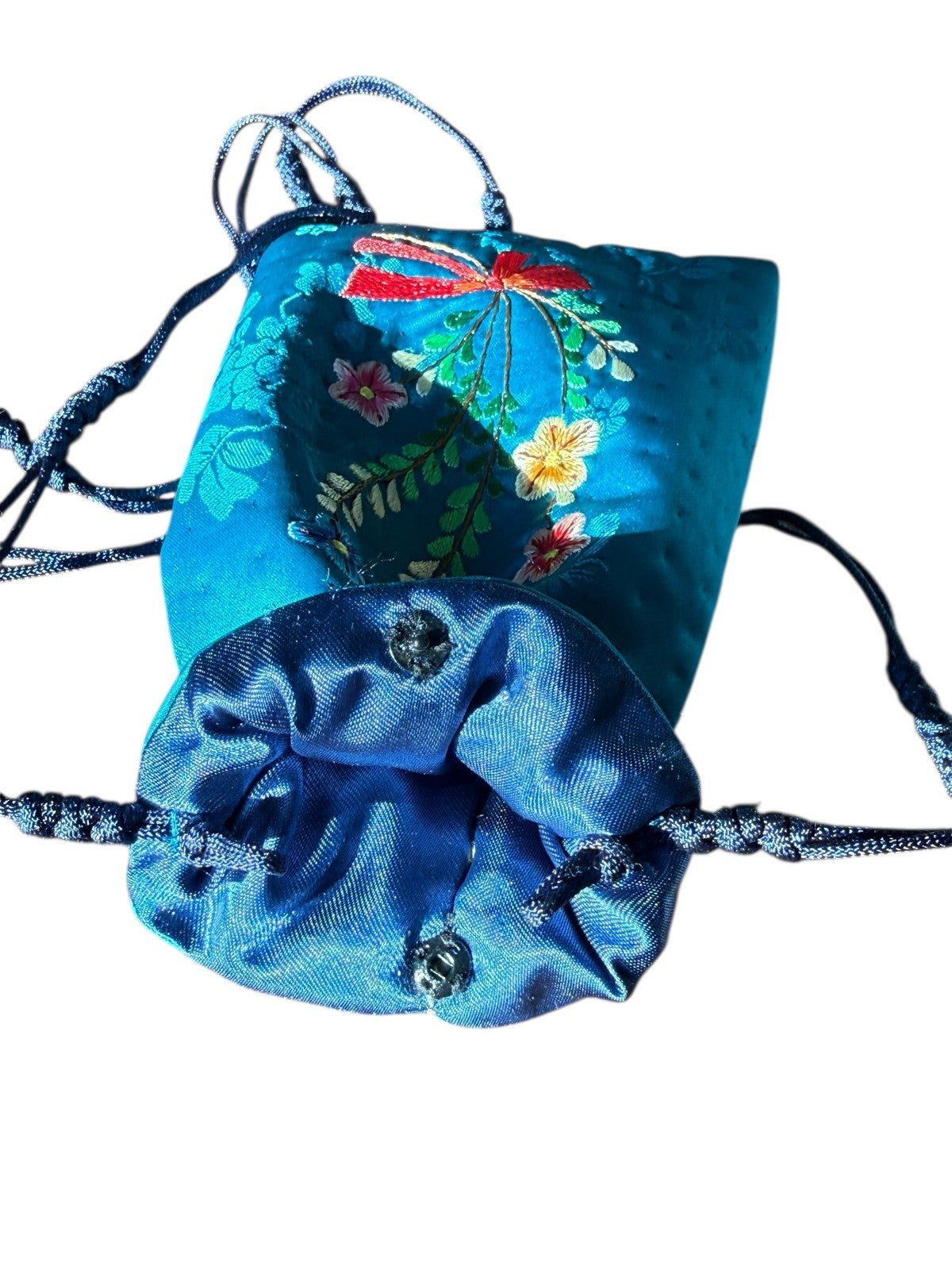 Korean  Traditional Pouch w Crossbody Strap 100% Silk with Handmade Embroidery