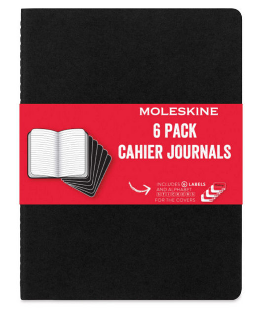 Moleskine Cahier Journals – 9-3/4″ x 7-1/2″, Ruled, Black, Pkg of 6