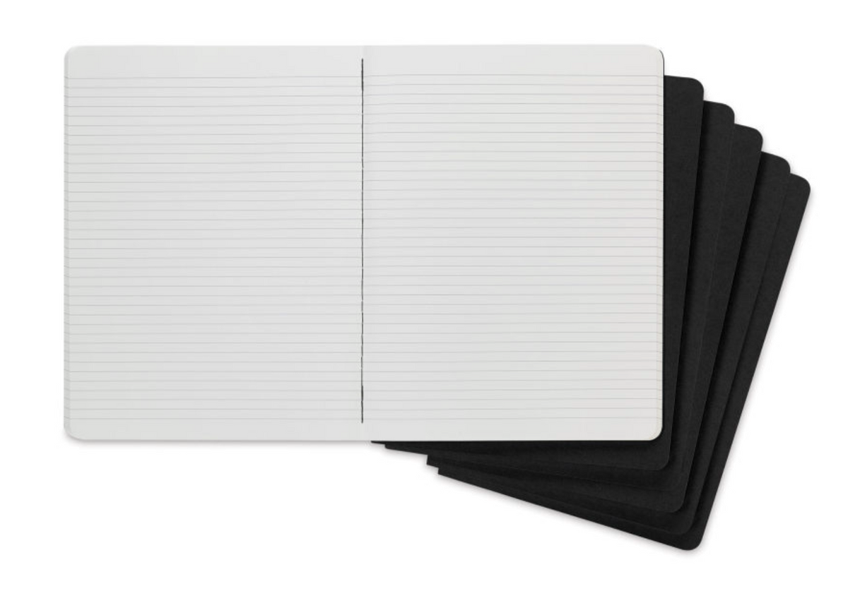 Moleskine Cahier Journals – 9-3/4″ x 7-1/2″, Ruled, Black, Pkg of 6