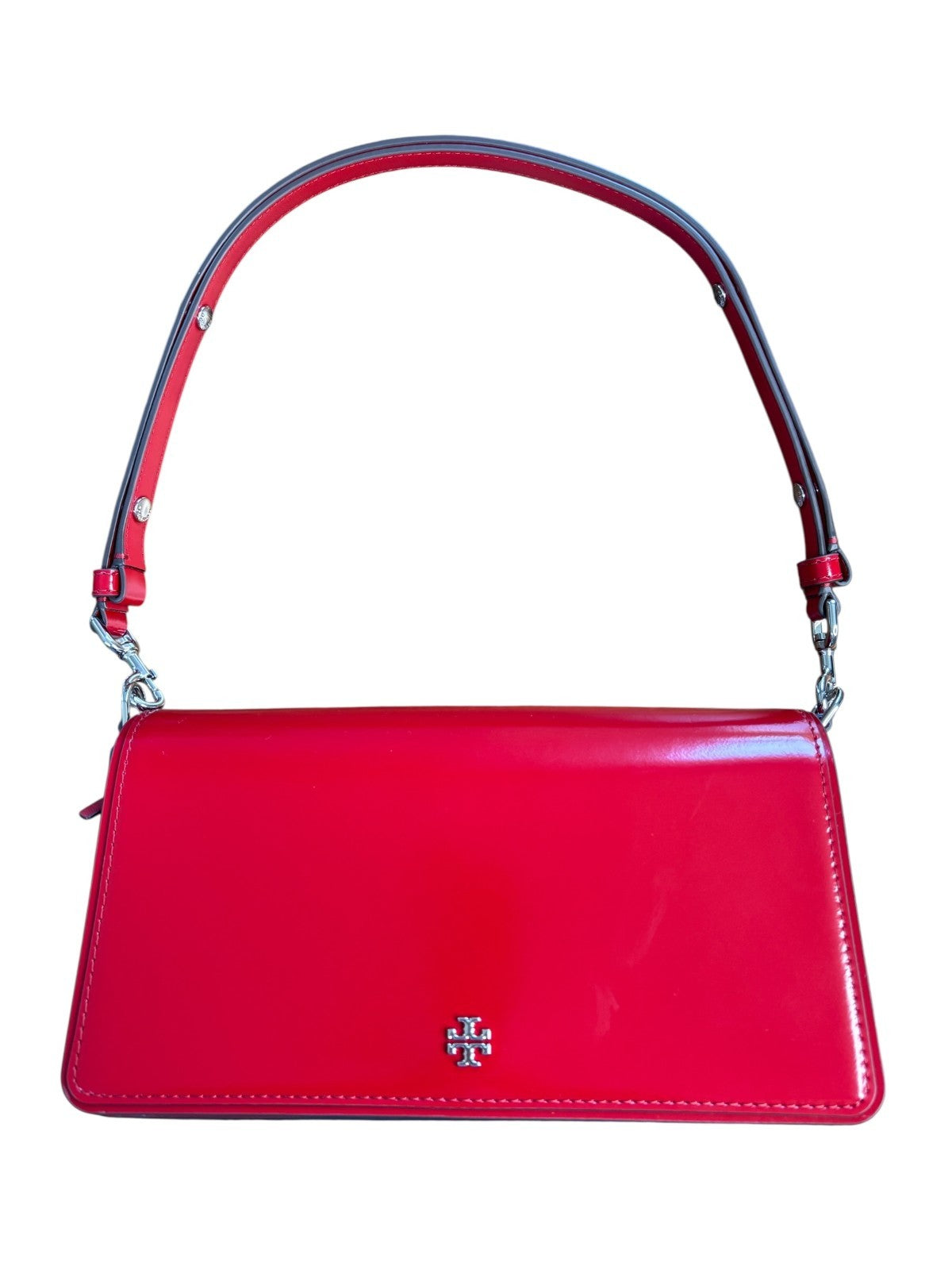 Tory Burch Emerson Patent Leather Convertible Crossbody Bag Warm Red Shinny sexy