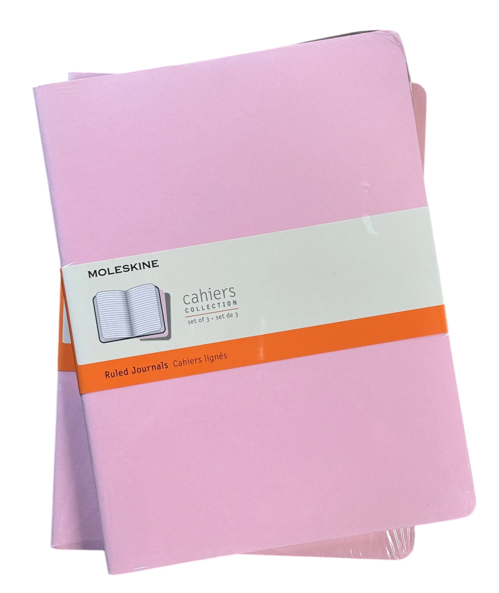 Moleskine Cahiers Collerction Set of 3 Ruled Journals: Pink, Grey, Blue XL 7.5×9