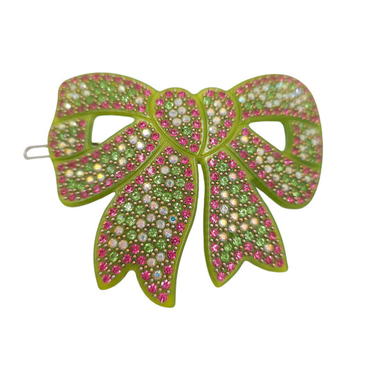 Azanavour Hair Clip Green Bow w Rhinestone Multi-Color