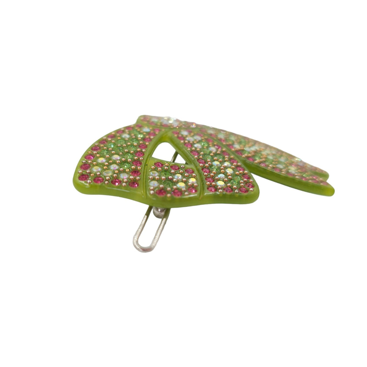 Azanavour Hair Clip Green Bow w Rhinestone Multi-Color