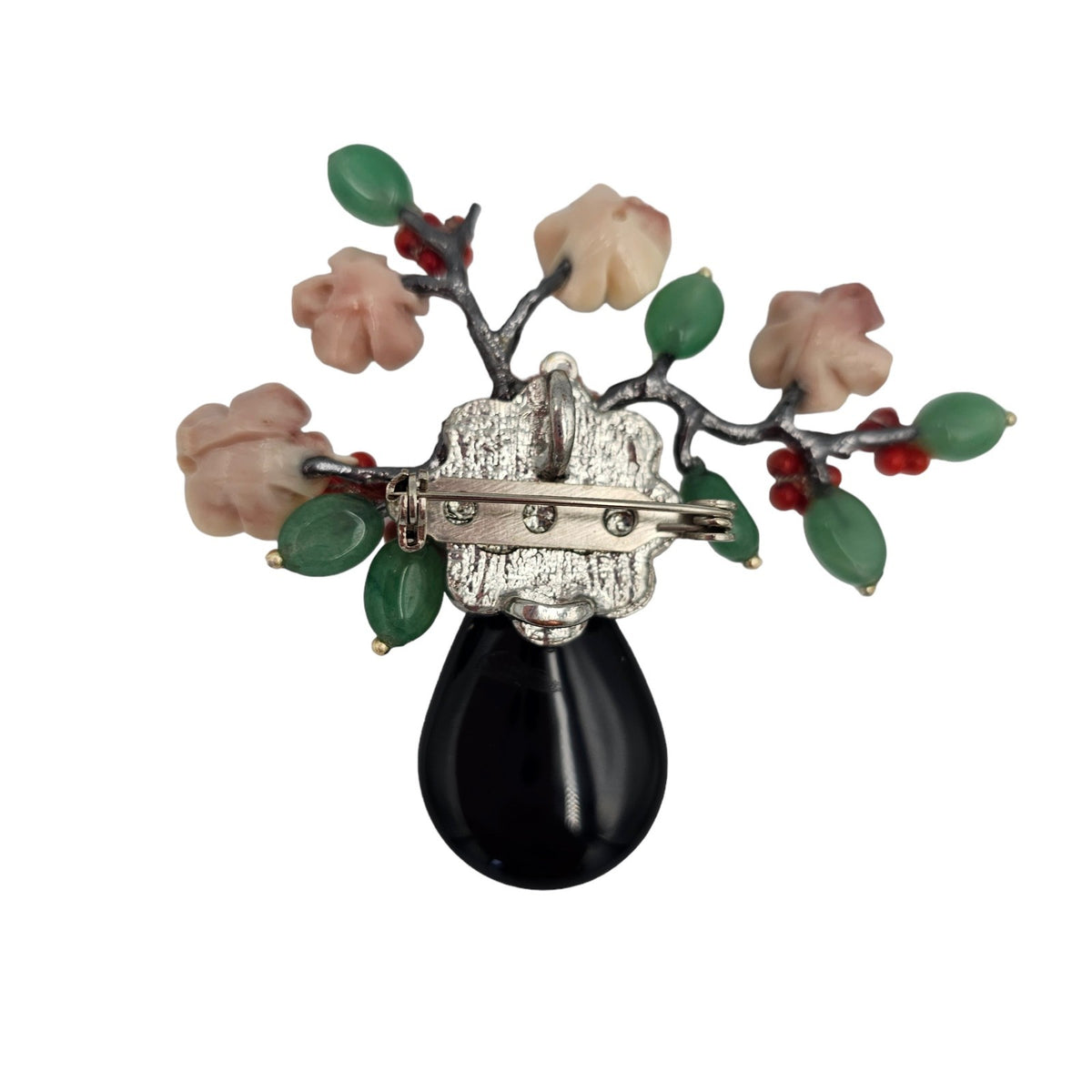 Beyond Joy Natural Stone Flower Brooch Pendant Black Green Pink Handmade New