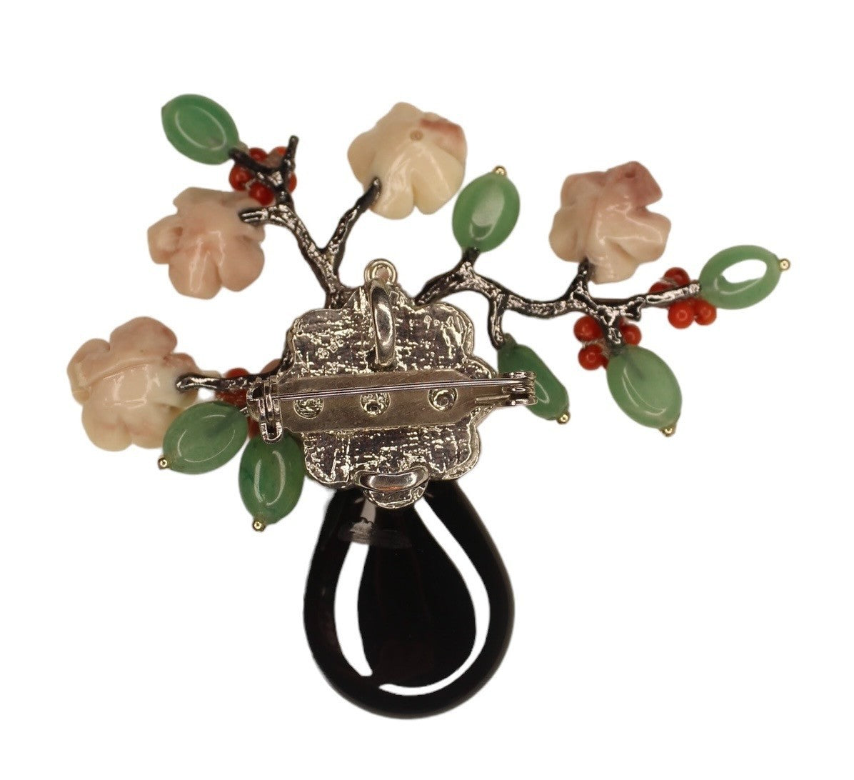 Beyond Joy Natural Stone Flower Brooch Pendant Black Green Pink Handmade New