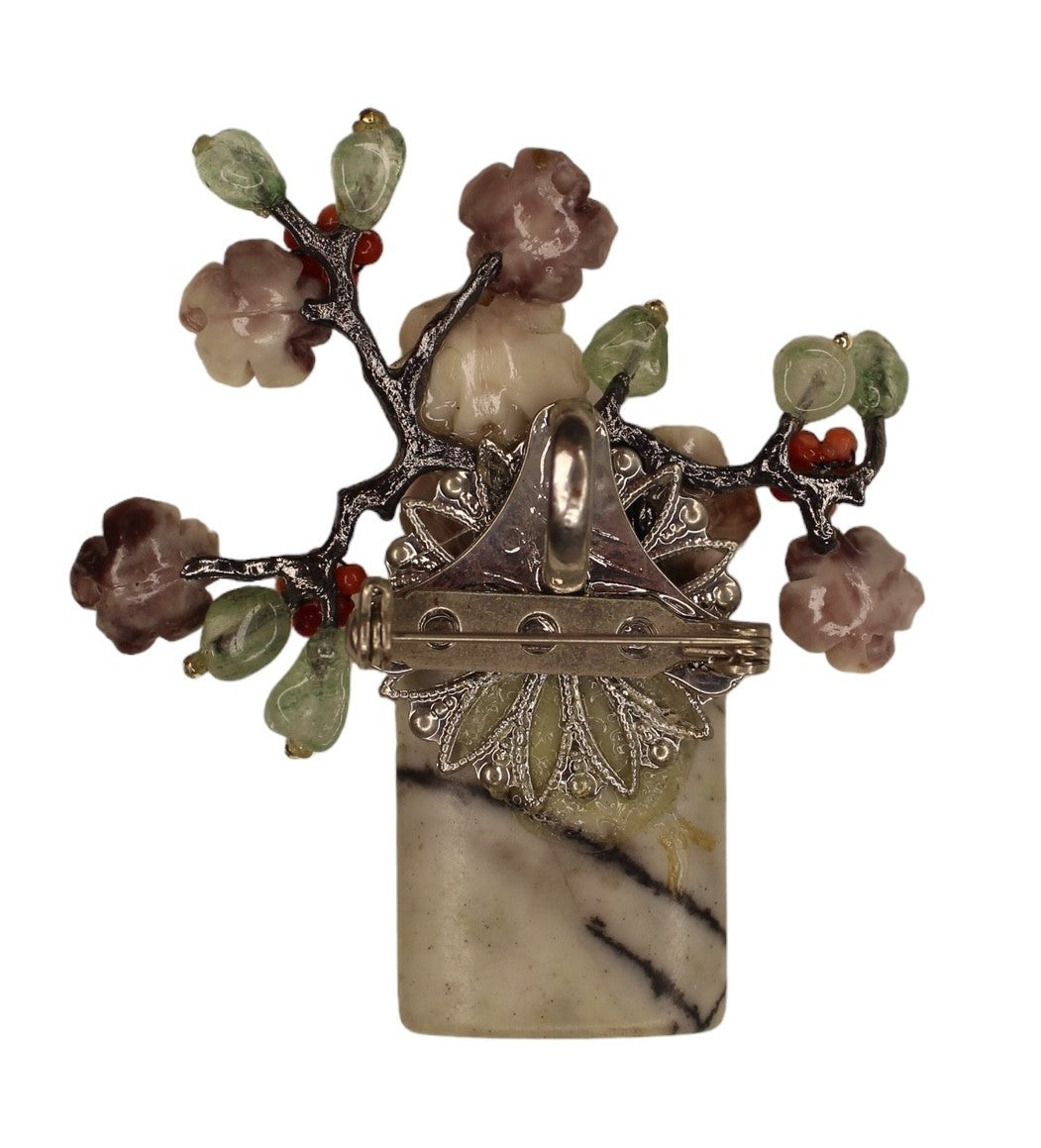 Beyond Joy Natural Stone Flower Brooch Pendant Grey Green Purple Handmade New