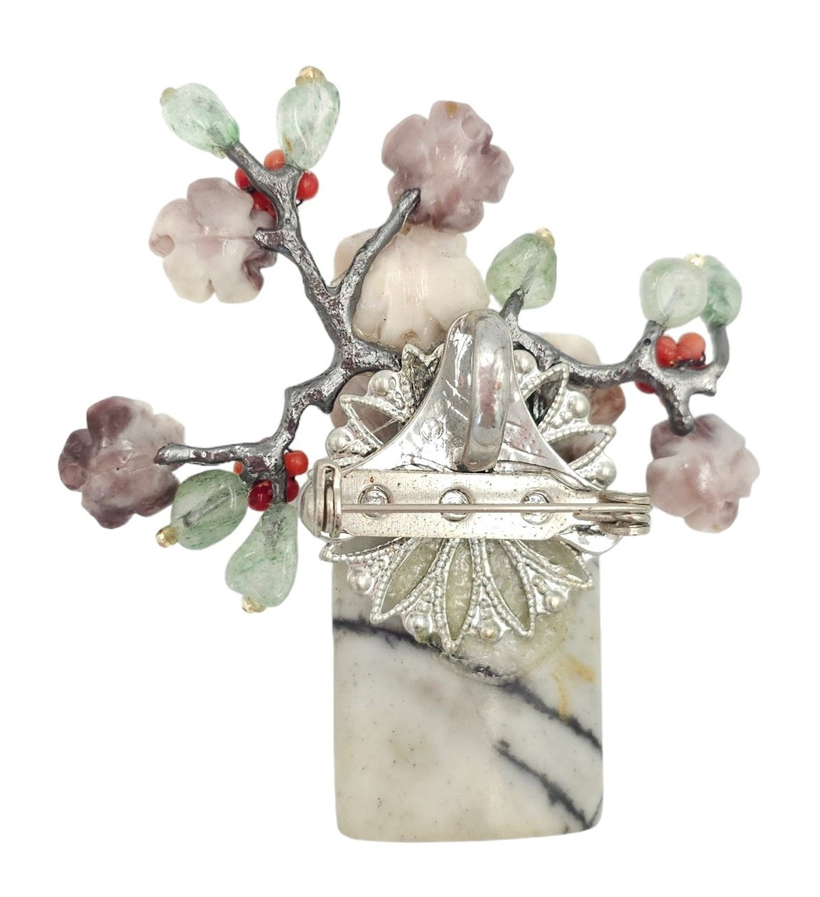 Beyond Joy Natural Stone Flower Brooch Pendant Grey Green Purple Handmade New