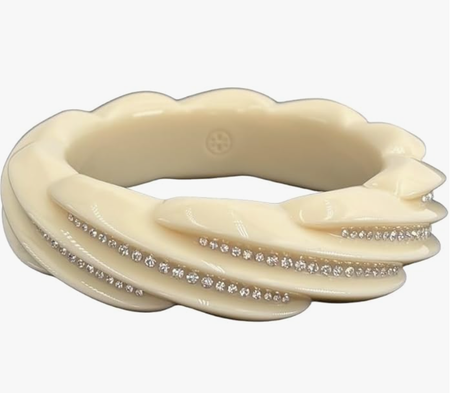 Tory Burch Crystal Resin Bangle Ivory One Size