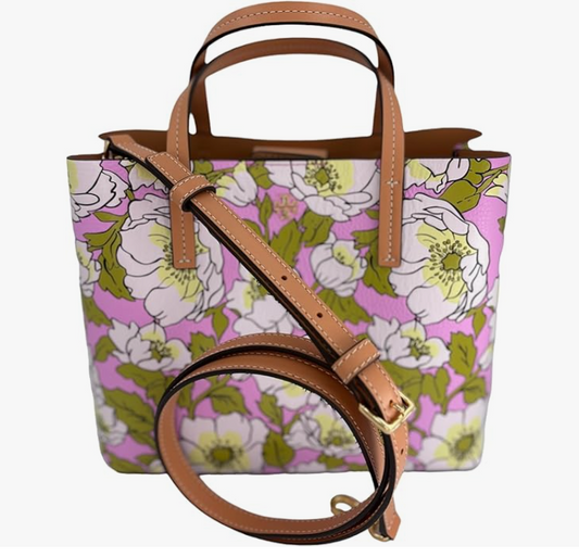 Tory Burch Blake Printed Small Tote Bold Flowers Combo E Pink Green Purple