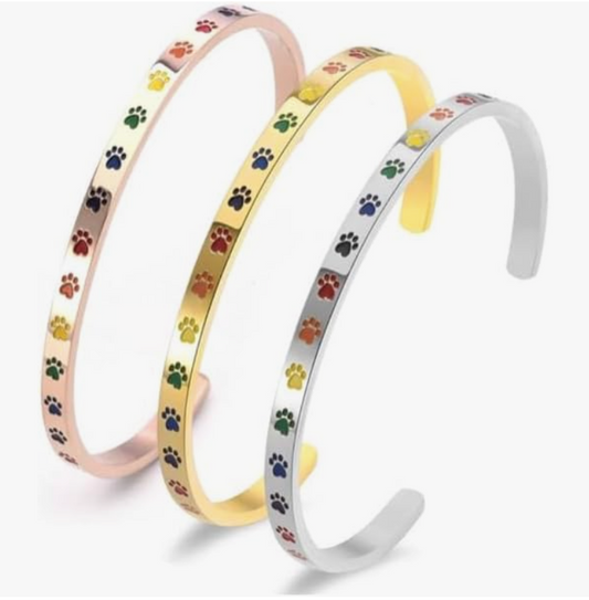 Dog Paw Cuff Bangle Bracelet Set 3 – Stainless Steel Animal Jewelry Gift