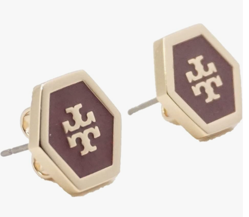 Tory Burch 82437 Claret With Tory Gold Women's Hex Logo Enamel Earrings