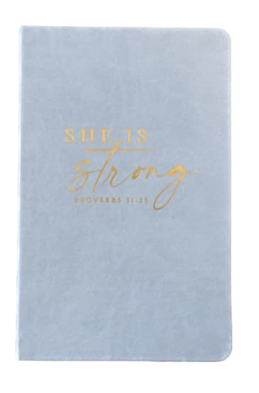 Eccolo Blue Faux Leather She is Strong Proverbs 31:25" Christian bible notebook