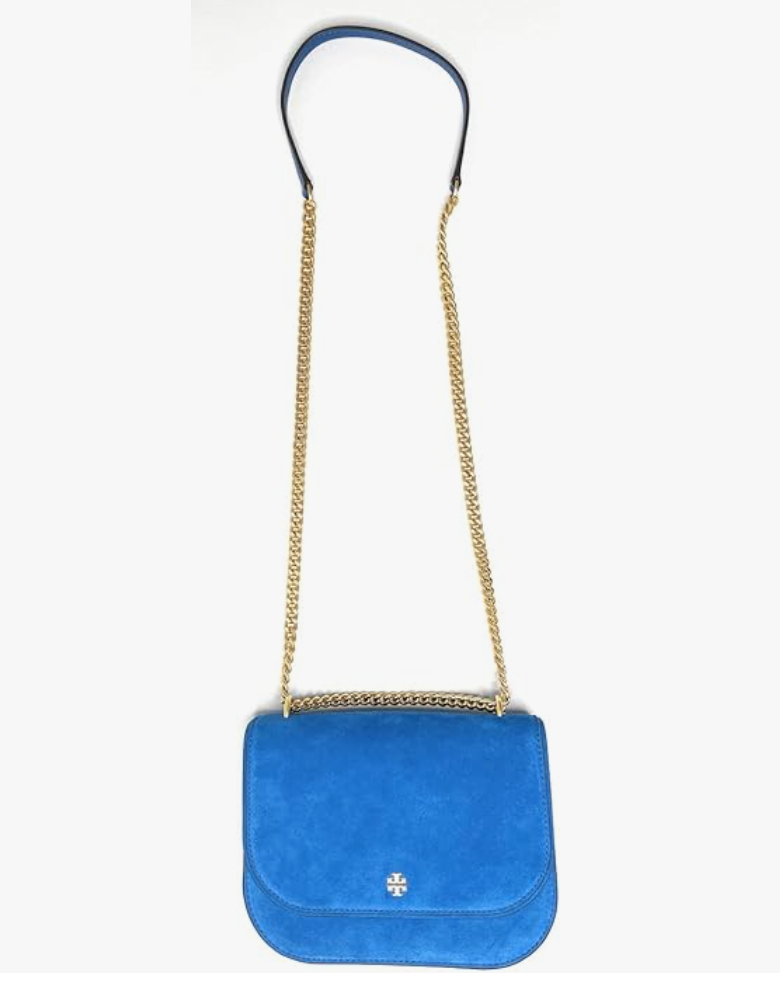 Tory Burch Emerson Suede Flap Adjustable shoulder Bag 139586 Gentian 488