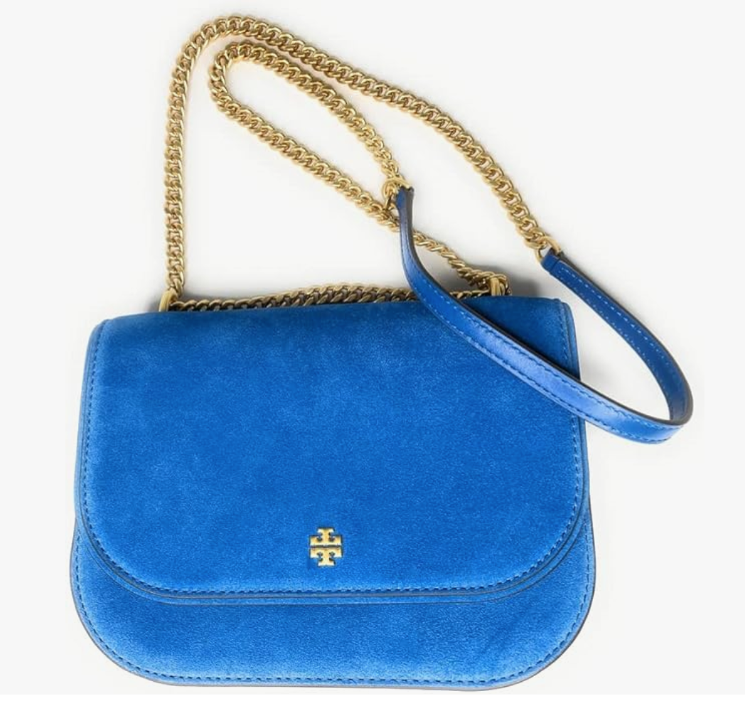 Tory Burch Emerson Suede Flap Adjustable shoulder Bag 139586 Gentian 488