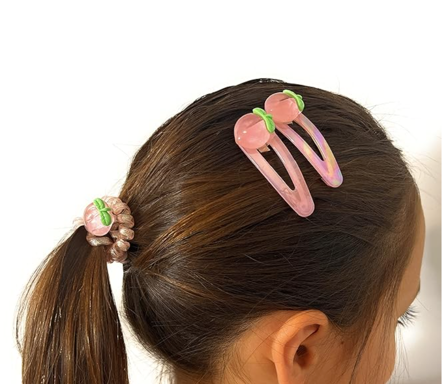 3 sets of Peach Design Duck Bill Clips/Alligator Clips, Spiral/Coil/Phone Cord