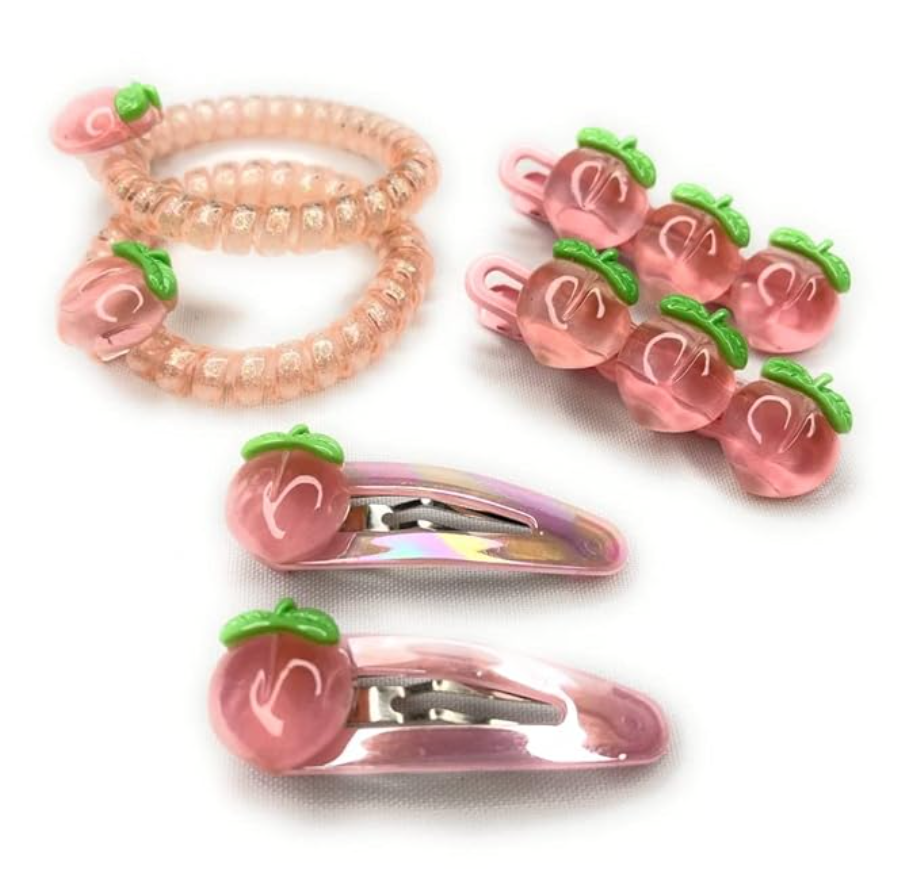 3 sets of Peach Design Duck Bill Clips/Alligator Clips, Spiral/Coil/Phone Cord
