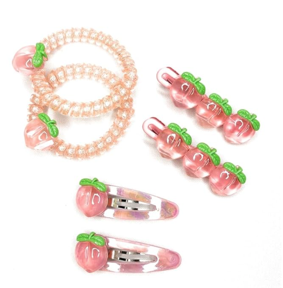 3 sets of Peach Design Duck Bill Clips/Alligator Clips, Spiral/Coil/Phone Cord