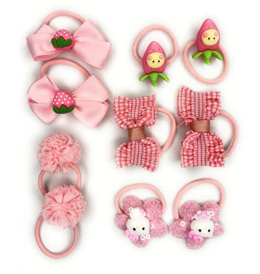 40 pcs of SMALL Cute Hair Ties in 10 Green, 10 Pink, 10 Lemon, 10 Golden Yellow