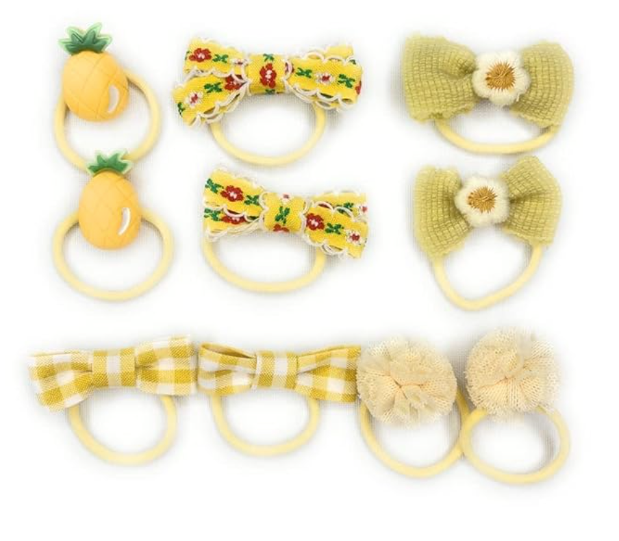 40 pcs of SMALL Cute Hair Ties in 10 Green, 10 Pink, 10 Lemon, 10 Golden Yellow