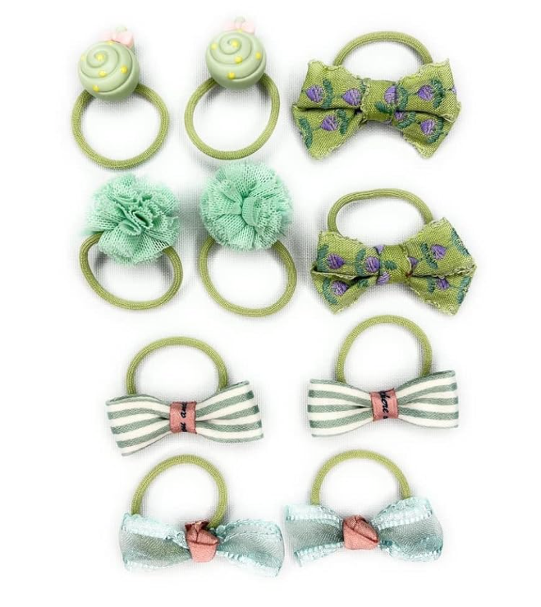40 pcs of SMALL Cute Hair Ties in 10 Green, 10 Pink, 10 Lemon, 10 Golden Yellow