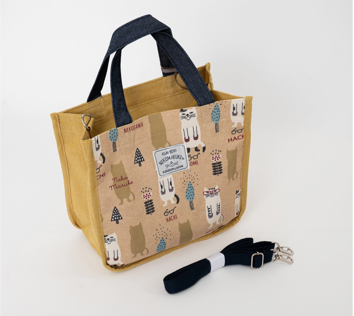 Kusuguru Japan Signature Embroidered Cat 3 Way Canvas Bag Blue
