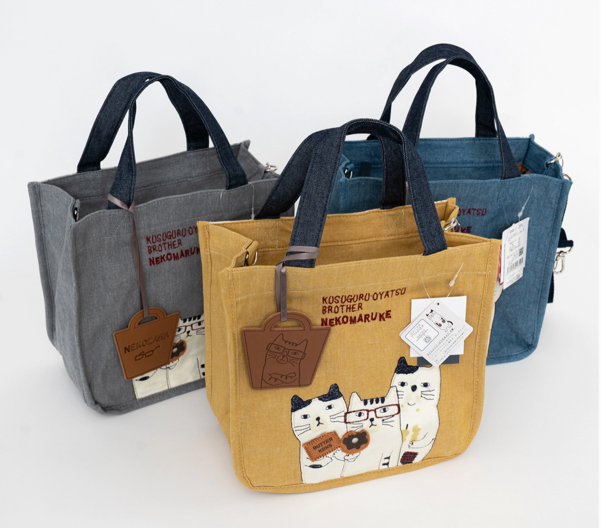 Kusuguru Japan Signature Embroidered Cat 3 Way Canvas Bag Gray
