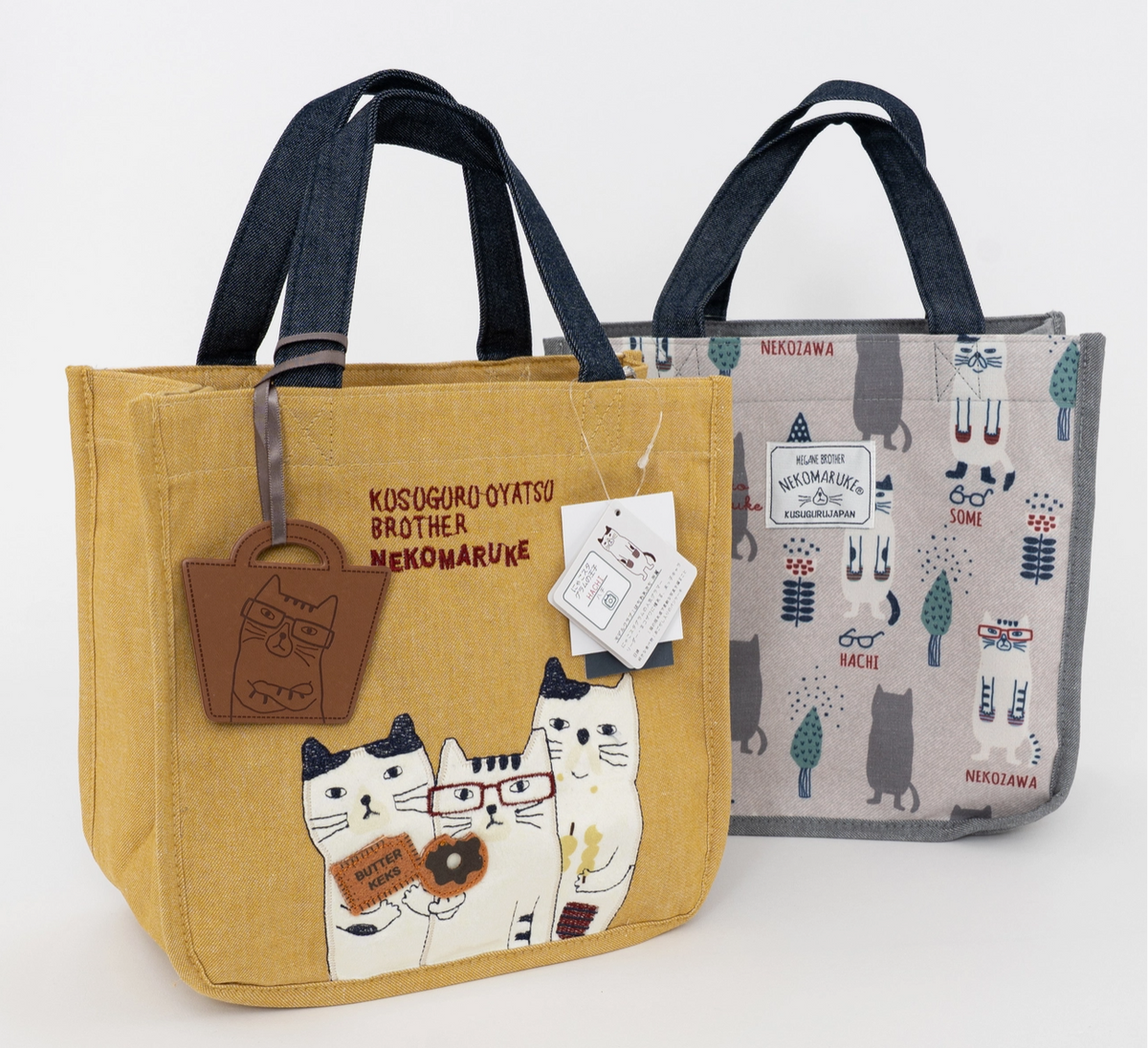 Kusuguru Japan Signature Embroidered Cat 3 Way Canvas Bag Gray