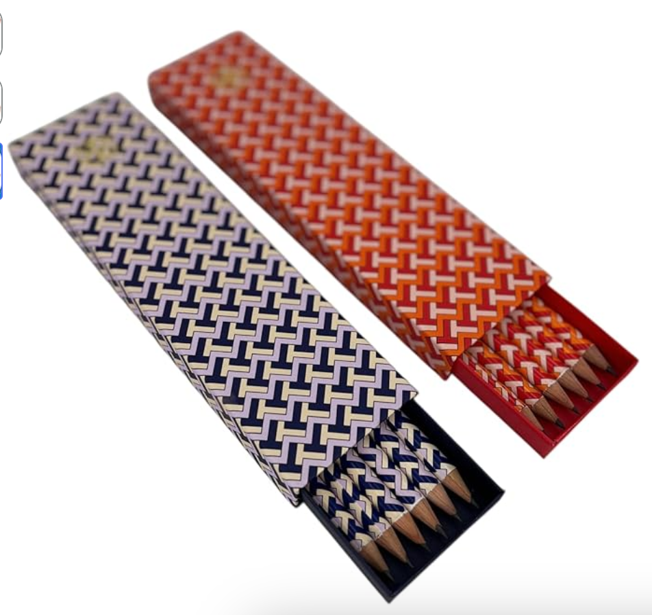 Tory Burch Patterned Lead Pencil Set of 6, Red and White Chevron Design (Orange)
