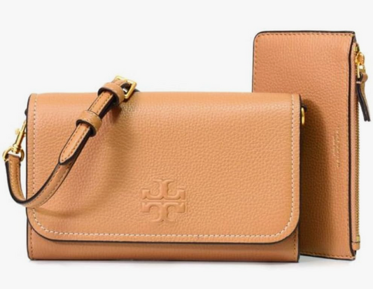 Tory Burch Thea Pebbled Leather With Gold-tone Hardware Crossbody & Wallet
