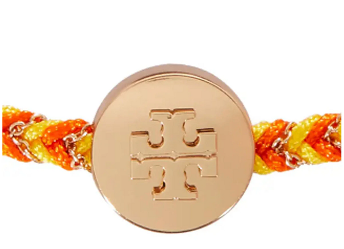 Tory Burch Kira Braided Bracelet Orange Yellow NWT MSRP $78