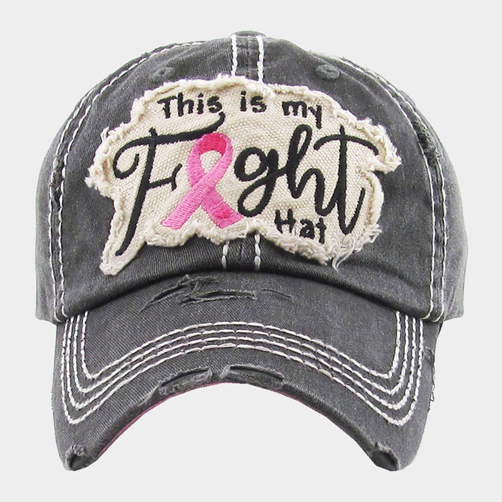 This Is My Fight Hat Message Pink Ribbon Accented Vintage Baseball Cap: Black