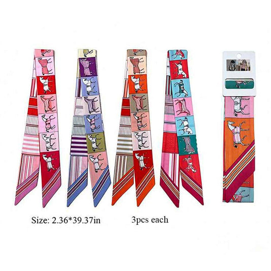12PCS - Abstract Horse Patchwork Print Twilly Skinny Scarves