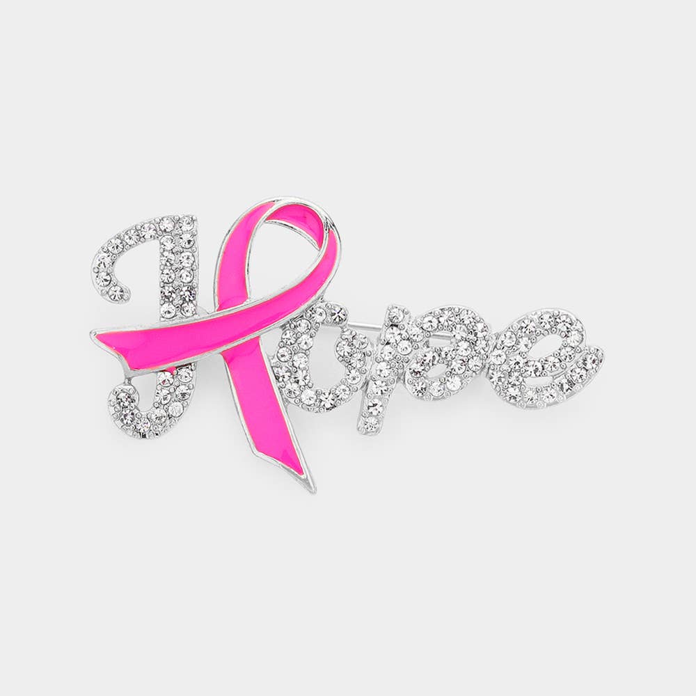 Enamel Metal Pink Ribbon Pointed Hope Message Pin Brooch: Light,Pink,Rhodium