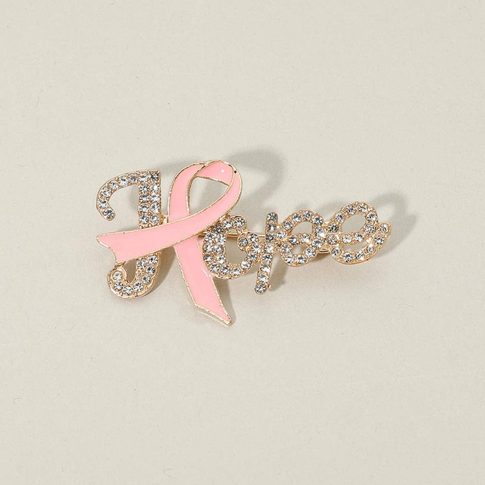 12PCS - Rhinestone Pave HOPE Awareness Pink Ribbon Pin Brooches
