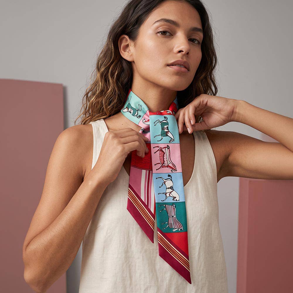 12PCS - Abstract Horse Patchwork Print Twilly Skinny Scarves