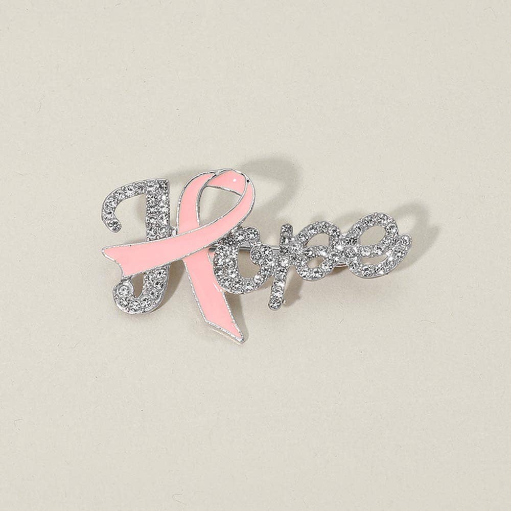12PCS - Rhinestone Pave HOPE Awareness Pink Ribbon Pin Brooches