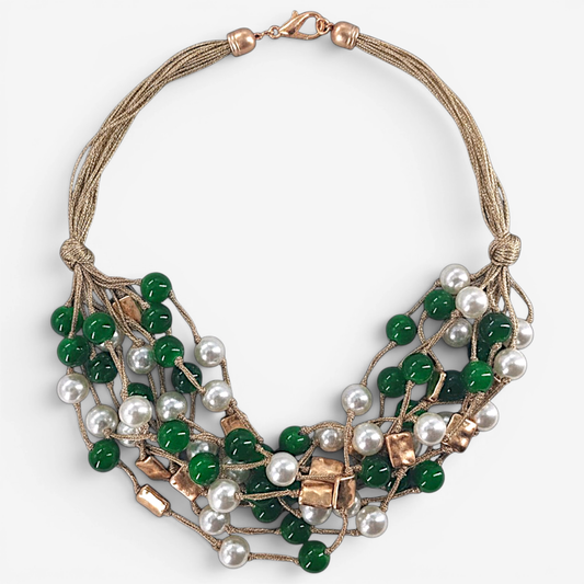 Emerald Green Layered Beaded Necklace | Chunky Statement
