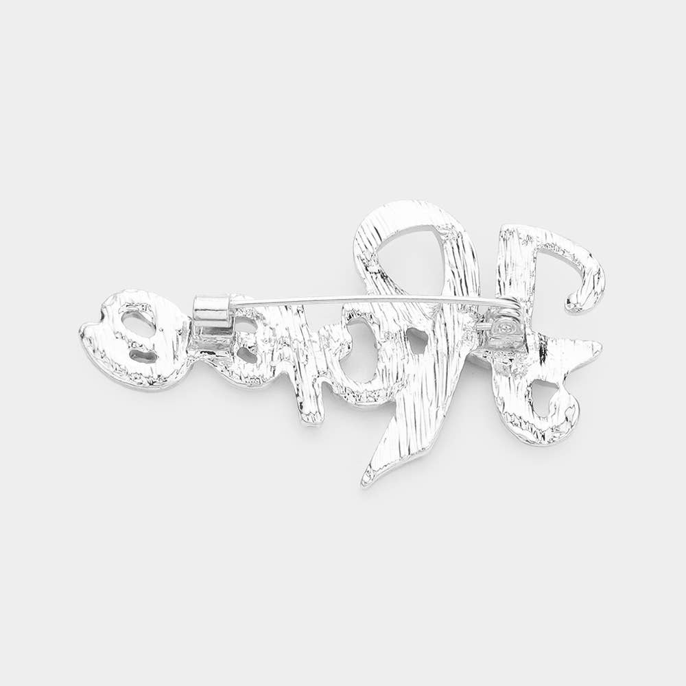 Enamel Metal Pink Ribbon Pointed Hope Message Pin Brooch: Light,Pink,Rhodium